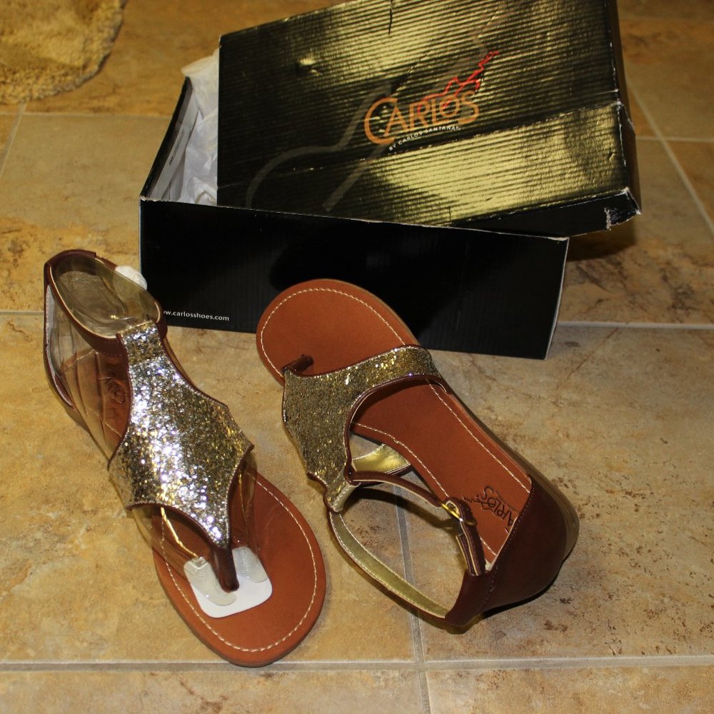 NIB "CARLOS" SILVER/BROWN SANDALS SZ 9.5M